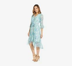 Adrianna Papell Floral-Printed Chiffon Short Dress In Blue Multi -Adrianna Papell Shop AP1D104650 AA461 Regular Alternate