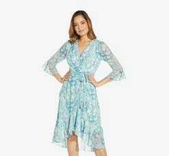 Adrianna Papell Floral-Printed Chiffon Short Dress In Blue Multi