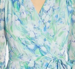 Adrianna Papell Floral-Printed Chiffon Short Dress In Blue Multi -Adrianna Papell Shop AP1D104650 AA461 Regular Detail