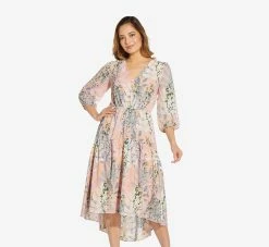 Adrianna Papell Floral-Print Chiffon Short Dress In Blush Multi