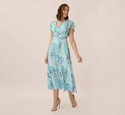 Adrianna Papell Floral-Print Fit-And-Flare Midi-Length Chiffon Dress In Light Blue Multi -Adrianna Papell Shop AP1D104656 AB481 Regular Alternate 9dfe4dcf 97ca 4e1e 9a54 e04e45003125