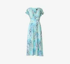 Adrianna Papell Floral-Print Fit-And-Flare Midi-Length Chiffon Dress In Light Blue Multi -Adrianna Papell Shop AP1D104656 AB481 Regular Flat