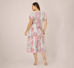 Adrianna Papell Plus Size Floral-Print Fit-And-Flare Midi-Length Chiffon Dress In Aqua Multi -Adrianna Papell Shop AP1D104656 BZ980 Plus Back