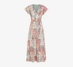 Adrianna Papell Floral-Print Fit-And-Flare Midi-Length Chiffon Dress In Aqua Multi -Adrianna Papell Shop AP1D104656 BZ980 Regular Flat