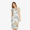 Adrianna Papell Metallic Floral Matelasse Midi-Length Sheath Cocktail Dress In Sky Blue Multi