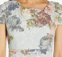 Adrianna Papell Metallic Floral Matelasse Midi-Length Sheath Cocktail Dress In Sky Blue Multi -Adrianna Papell Shop AP1D104664 AF986 Regular Detail