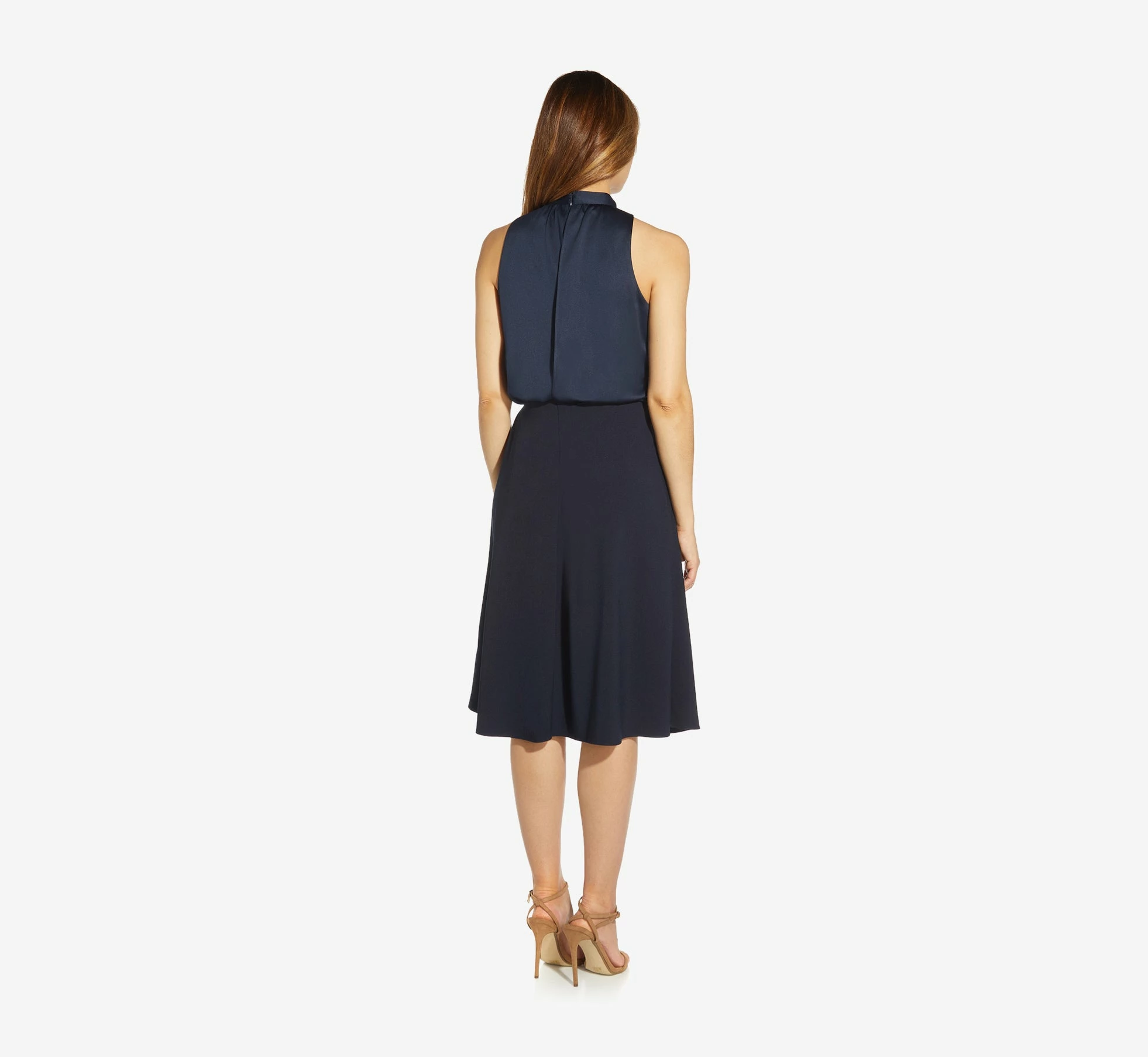 Adrianna Papell Satin Crepe Midi-Length Halter Dress With Keyhole In Dark Navy 2 Adrianna Papell Satin Crepe Midi-Length Halter Dress With Keyhole In Dark Navy - Image 2
