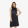 Adrianna Papell Satin Crepe Midi-Length Halter Dress With Keyhole In Dark Navy
