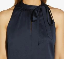 Adrianna Papell Satin Crepe Midi-Length Halter Dress With Keyhole In Dark Navy 9 Adrianna Papell Satin Crepe Midi-Length Halter Dress With Keyhole In Dark Navy -Adrianna Papell Shop AP1D104678 AB010 Regular Detail