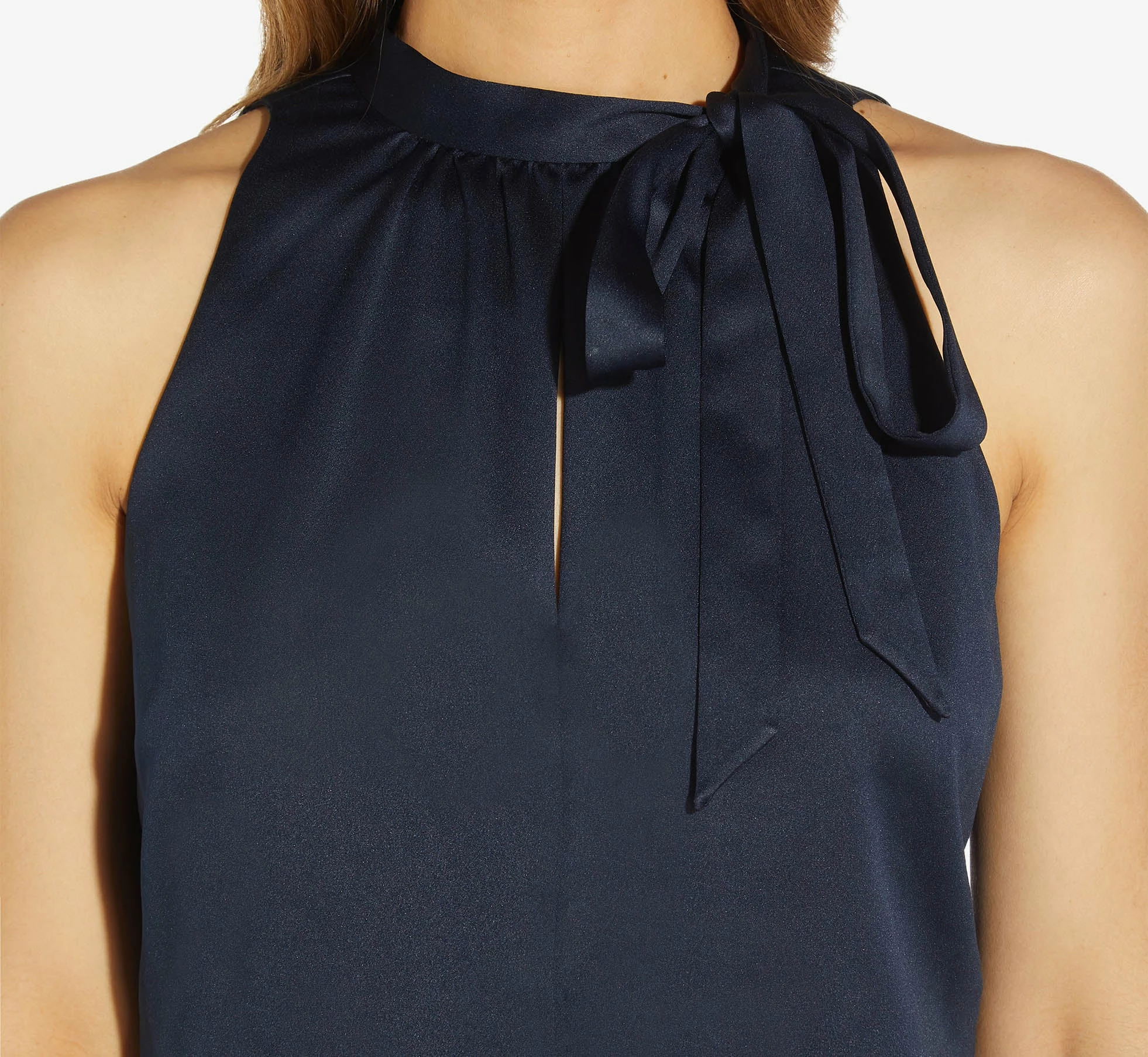 Adrianna Papell Satin Crepe Midi-Length Halter Dress With Keyhole In Dark Navy 5 Adrianna Papell Satin Crepe Midi-Length Halter Dress With Keyhole In Dark Navy - Image 5