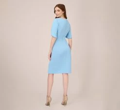 Adrianna Papell Pearl Embellished Knit Crepe Sheath Dress In Elegant Sky 7 Adrianna Papell Pearl Embellished Knit Crepe Sheath Dress In Elegant Sky -Adrianna Papell Shop AP1D104679 AC497 Regular Back