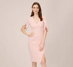 Adrianna Papell Pearl Embellished Knit Crepe Sheath Dress In Mellow Blush