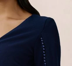 Adrianna Papell Pearl Embellished Knit Crepe Sheath Dress In Navy Sateen -Adrianna Papell Shop AP1D104679 AK412 Regular Lifestyle