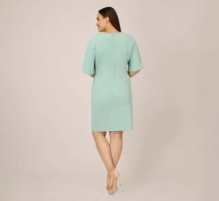 Adrianna Papell Plus Size Pearl Embellished Knit Crepe Sheath Dress In Cloudy Aqua -Adrianna Papell Shop AP1D104679 AK484 Plus Back