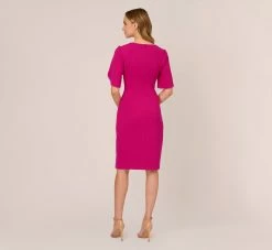 Adrianna Papell Pearl Embellished Knit Crepe Sheath Dress In Hot Orchid 11 Adrianna Papell Pearl Embellished Knit Crepe Sheath Dress In Hot Orchid -Adrianna Papell Shop AP1D104679 BA670 Regular Back