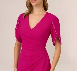 Adrianna Papell Pearl Embellished Knit Crepe Sheath Dress In Hot Orchid 9 Adrianna Papell Pearl Embellished Knit Crepe Sheath Dress In Hot Orchid -Adrianna Papell Shop AP1D104679 BA670 Regular Detail