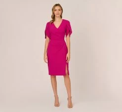 Adrianna Papell Pearl Embellished Knit Crepe Sheath Dress In Hot Orchid 13 Adrianna Papell Pearl Embellished Knit Crepe Sheath Dress In Hot Orchid -Adrianna Papell Shop AP1D104679 BA670 Regular Front