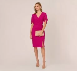 Adrianna Papell Pearl Embellished Knit Crepe Sheath Dress In Hot Orchid 8 Adrianna Papell Pearl Embellished Knit Crepe Sheath Dress In Hot Orchid -Adrianna Papell Shop AP1D104679 BA670 Regular Side