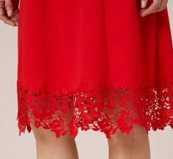 Adrianna Papell Stretch Knit Crepe Midi-Length Fit-And-Flare Dress With Lace Trim In Cherry Bliss -Adrianna Papell Shop AP1D104683 AJ612 Regular Detail