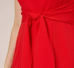 Adrianna Papell Stretch Knit Crepe Midi-Length Fit-And-Flare Dress With Lace Trim In Cherry Bliss -Adrianna Papell Shop AP1D104683 AJ612 Regular Side