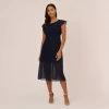 Adrianna Papell Chiffon And Jersey Midi-Length Dress With Side Slits In Navy