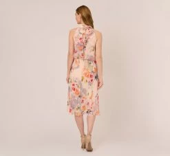 Adrianna Papell Floral-Print Chiffon Midi-Length Blouson Halter Dress In Sandshell Multi 12 Adrianna Papell Floral-Print Chiffon Midi-Length Blouson Halter Dress In Sandshell Multi -Adrianna Papell Shop AP1D104707 AE104 Regular Back