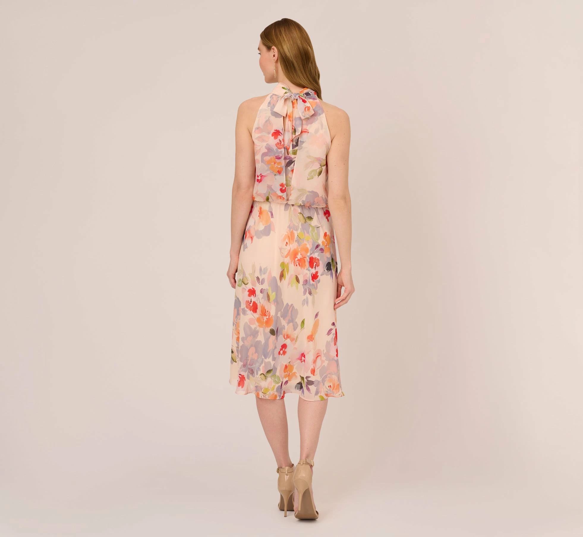 Adrianna Papell Floral-Print Chiffon Midi-Length Blouson Halter Dress In Sandshell Multi 6 Adrianna Papell Floral-Print Chiffon Midi-Length Blouson Halter Dress In Sandshell Multi - Image 6