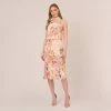 Adrianna Papell Floral-Print Chiffon Midi-Length Blouson Halter Dress In Sandshell Multi