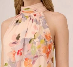 Adrianna Papell Floral-Print Chiffon Midi-Length Blouson Halter Dress In Sandshell Multi 9 Adrianna Papell Floral-Print Chiffon Midi-Length Blouson Halter Dress In Sandshell Multi -Adrianna Papell Shop AP1D104707 AE104 Regular Detail