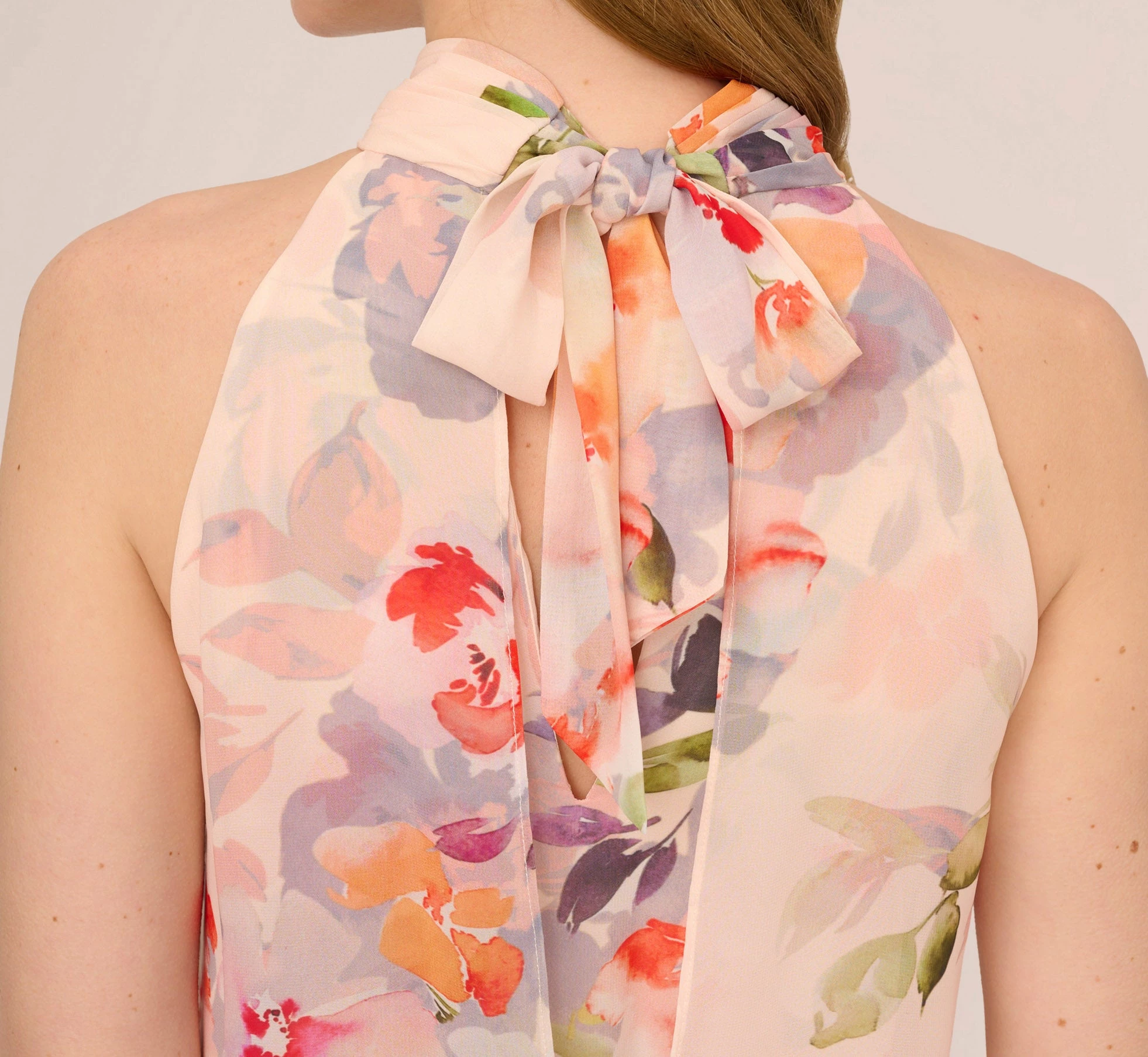 Adrianna Papell Floral-Print Chiffon Midi-Length Blouson Halter Dress In Sandshell Multi 4 Adrianna Papell Floral-Print Chiffon Midi-Length Blouson Halter Dress In Sandshell Multi - Image 4