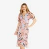 Adrianna Papell Floral-Printed Clip Dot Chiffon Midi-Length Cocktail Dress In Opal Coral Multi