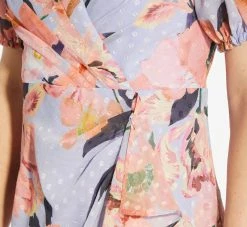 Adrianna Papell Floral-Printed Clip Dot Chiffon Midi-Length Cocktail Dress In Opal Coral Multi -Adrianna Papell Shop AP1D104709 AG498 Regular Detail