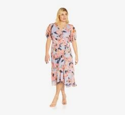 Adrianna Papell Plus Size Floral-Printed Clip Dot Chiffon Midi-Length Cocktail Dress In Opal Coral Multi -Adrianna Papell Shop AP1D104709 AG498 Plus Alternate