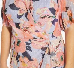 Adrianna Papell Plus Size Floral-Printed Clip Dot Chiffon Midi-Length Cocktail Dress In Opal Coral Multi -Adrianna Papell Shop AP1D104709 AG498 Plus Detail