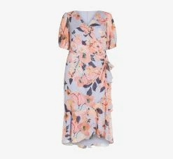 Adrianna Papell Plus Size Floral-Printed Clip Dot Chiffon Midi-Length Cocktail Dress In Opal Coral Multi -Adrianna Papell Shop AP1D104709 AG498 Plus Flat