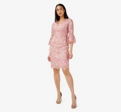 Adrianna Papell Floral Embroidered Short Sheath Cocktail Dress In Rose 6 Adrianna Papell Floral Embroidered Short Sheath Cocktail Dress In Rose -Adrianna Papell Shop AP1D104711 AF694 Regular Side