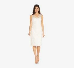 Adrianna Papell Floral Embroidered Midi-Length Sheath Dress In Ivory -Adrianna Papell Shop AP1D104715 AA194 Regular Alternate