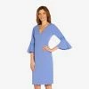 Adrianna Papell Lace-Trim Crepe Short Sheath Dress With Bell Sleeves In Misty Peri