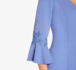 Adrianna Papell Lace-Trim Crepe Short Sheath Dress With Bell Sleeves In Misty Peri -Adrianna Papell Shop AP1D104716 AD494 Regular Detail