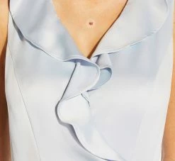 Adrianna Papell Satin Crepe Midi-Length Ruffled Faux Wrap Dress In Opal -Adrianna Papell Shop AP1D104720 AI498 Regular Detail