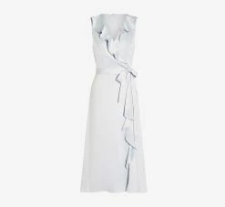 Adrianna Papell Satin Crepe Midi-Length Ruffled Faux Wrap Dress In Opal -Adrianna Papell Shop AP1D104720 AI498 Regular Flat