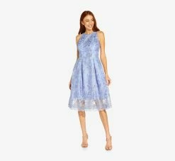 Adrianna Papell Embroidered Illusion Midi-Length Fit-And-Flare Dress In Light Peri -Adrianna Papell Shop AP1D104723 AF496 Regular Alternate