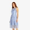 Adrianna Papell Embroidered Illusion Midi-Length Fit-And-Flare Dress In Light Peri