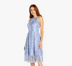 Adrianna Papell Embroidered Illusion Midi-Length Fit-And-Flare Dress In Light Peri