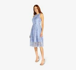 Adrianna Papell Embroidered Illusion Midi-Length Fit-And-Flare Dress In Light Peri -Adrianna Papell Shop AP1D104723 AF496 Regular Side