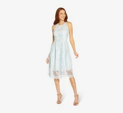 Adrianna Papell Embroidered Illusion Midi-Length Fit-And-Flare Dress In Opal -Adrianna Papell Shop AP1D104723 AI498 Regular Alternate