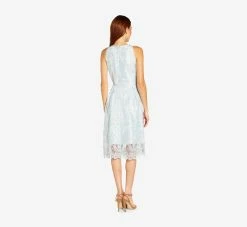Adrianna Papell Embroidered Illusion Midi-Length Fit-And-Flare Dress In Opal -Adrianna Papell Shop AP1D104723 AI498 Regular Back