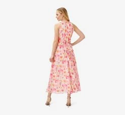 Adrianna Papell Floral-Print Chiffon Midi-Length Fit-And-Flare Halter Dress In Pink Multi -Adrianna Papell Shop AP1D104726 AE970 Regular Back