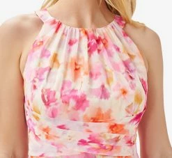 Adrianna Papell Floral-Print Chiffon Midi-Length Fit-And-Flare Halter Dress In Pink Multi -Adrianna Papell Shop AP1D104726 AE970 Regular Detail