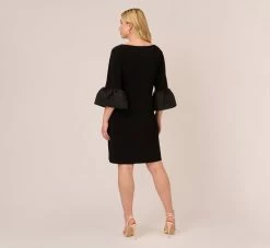 Adrianna Papell Plus Size Draped Jersey Short Sheath Dress With Bell Cuffs In Black 10 Adrianna Papell Plus Size Draped Jersey Short Sheath Dress With Bell Cuffs In Black -Adrianna Papell Shop AP1D104729 AA002 Plus Back